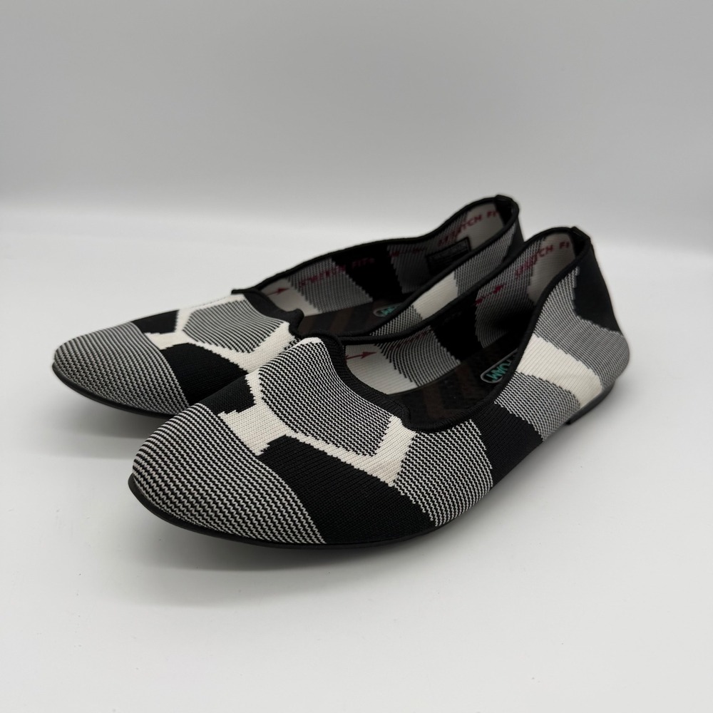 Skechers Cleo Bewitch‎ Black White Geometric Knit Ballet Flats 44731 Womens 7.5